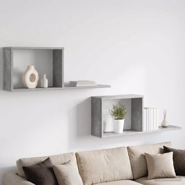 Set di 2 Scaffali Flottanti vidaXL in MDF Grigio Cemento, L 80 x P 15 x H 30 cm