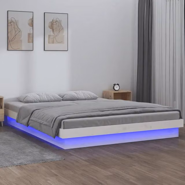 Letto con cassetti vidaXL in legno massello di pino bianco con illuminazione LED sottostante e porta USB L/P: 140 x 190 cm – 1