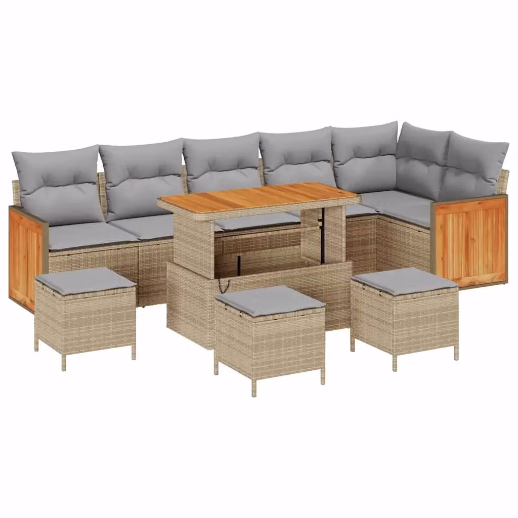vidaXL Set Divano da Giardino a L con 12 Pezzi, Colore Beige e Grigio, Struttura in Acciaio e Polyrattan con Cuscini Inclusi – 2
