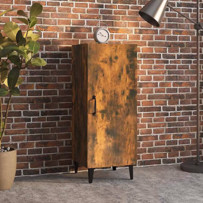 Credenza moderna vidaXL in legno Rovere Fumo, sospesa a parete, L 34,5 cm x P 34 cm x H 90 cm