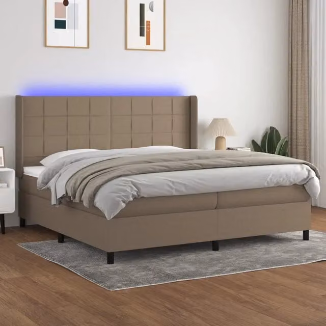 Letto a molle con illuminazione LED e porta USB vidaXL in tessuto beige, L/P: 200 x 200 cm