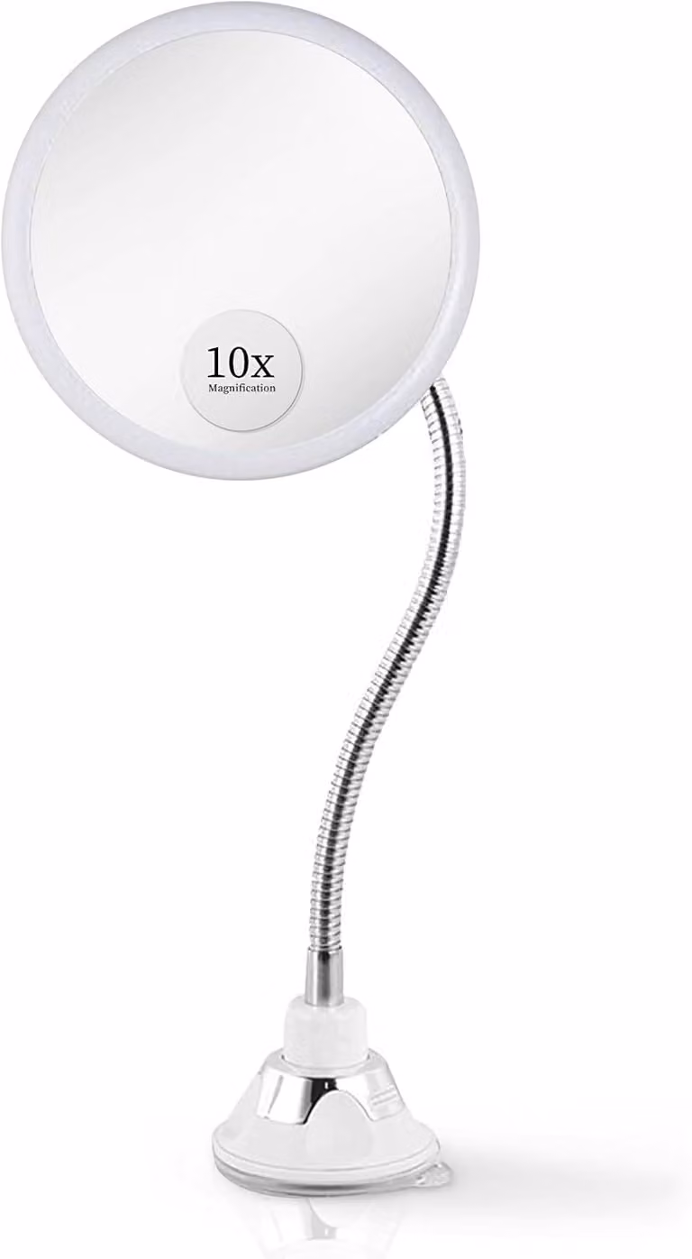 Specchio da trucco Zwanenhals - Flessibile - Ingrandimento 10x - Rotazione a 360° - Ventosa regolabile