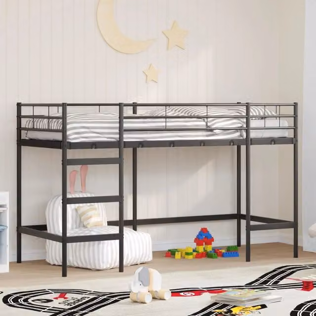 Struttura del letto loft per bambini-Giroletto per bambini Nero 99,5 x 190 cm Acciaio