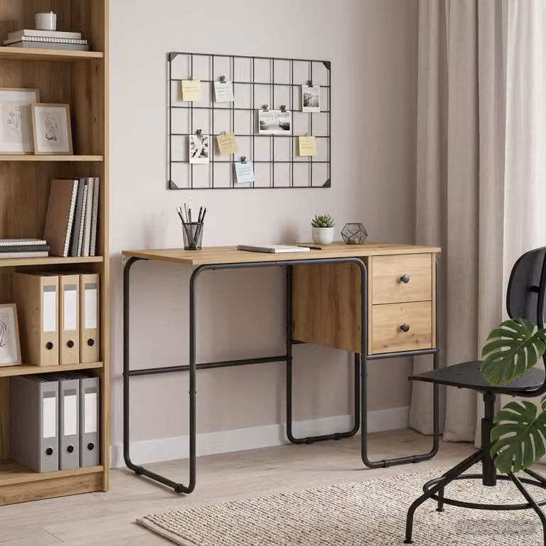 Scrivania moderna vidaXL in legno e metallo colore rovere, L: 100 cm, P: 60 cm, H: 75 cm