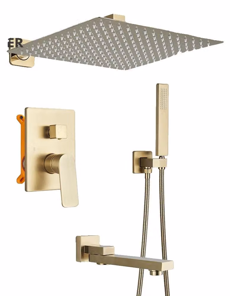 Miscelatore per doccia, soffione a mano, design da parete, 3 vie, 12 pollici