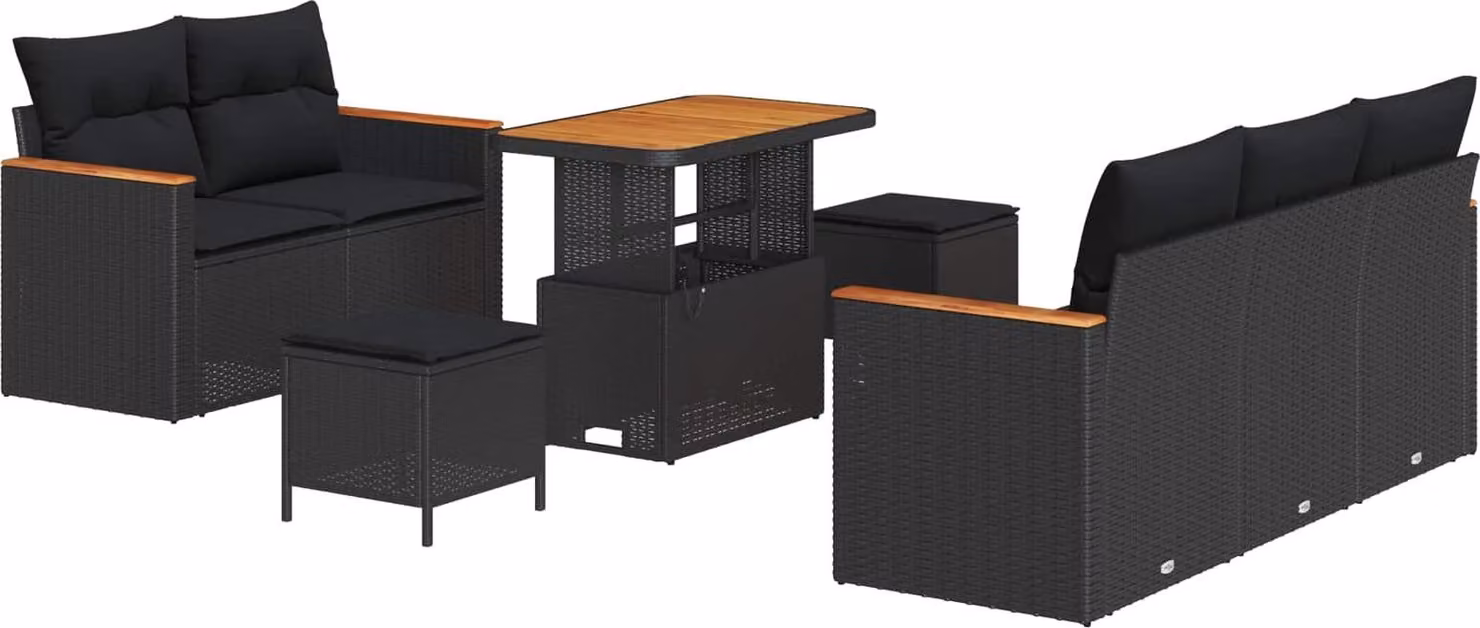 Set Divano da Giardino 8 pcs Nero polyrattan