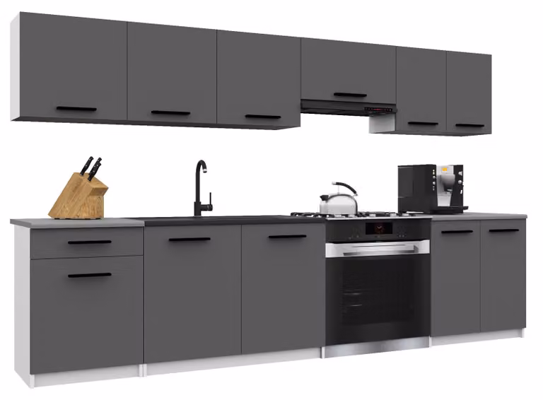 Belini - Angolo cottura moderno ITALIA 2 - Mobili da cucina 240 cm, grigio - Cucina componibile con pensili, mobili base e piani di lavoro