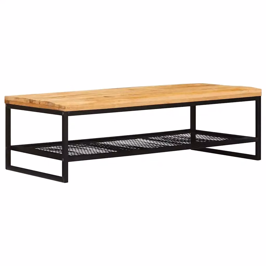 Tavolino da salotto rettangolare vidaXL in legno di mango massello e metallo, marrone e nero – 2