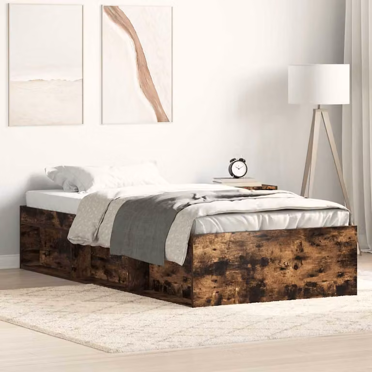 Giroletto vidaXL in Rovere Fumo con doghe in legno e scomparti laterali L/P/H: 190 x 75 x 35 cm