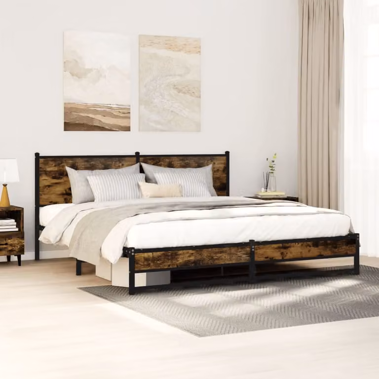 Giroletto in metallo vidaXL con doghe fisse in rovere fumo L/P/H: 200 x 180 x 91,5 cm