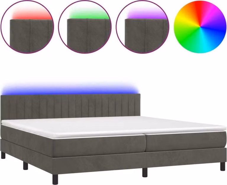 Letto a Molle con Materasso e LED Grigio Scuro 200x200 cm