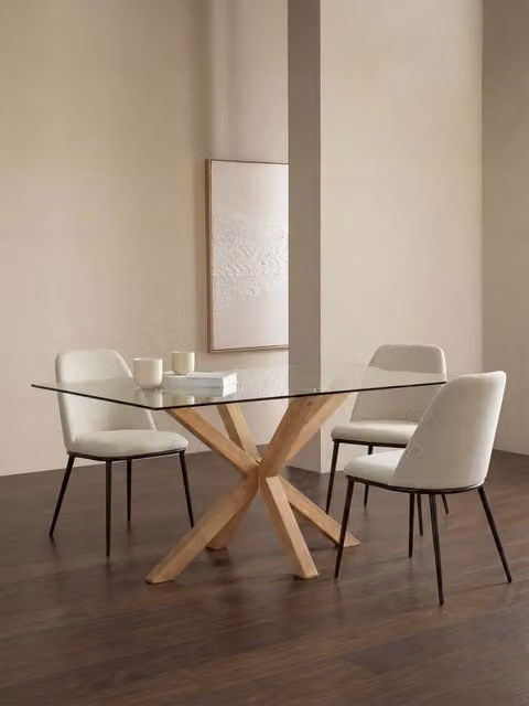 Tavolo da pranzo rettangolare Cross con piano in vetro trasparente e legno massiccio Kenay Home L: 160 cm