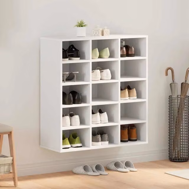 Scarpiera moderna vidaXL bianca con ripiani in legno e ante a apertura con scaffale aperto L: 77,5 cm, P: 30 cm, H: 83,5 cm