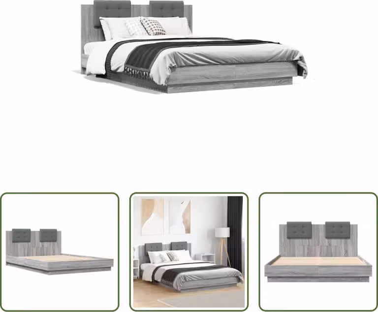 The Living Store Giroletto con testiera grigio Sonoma 150x200 cm in materiale ligneo