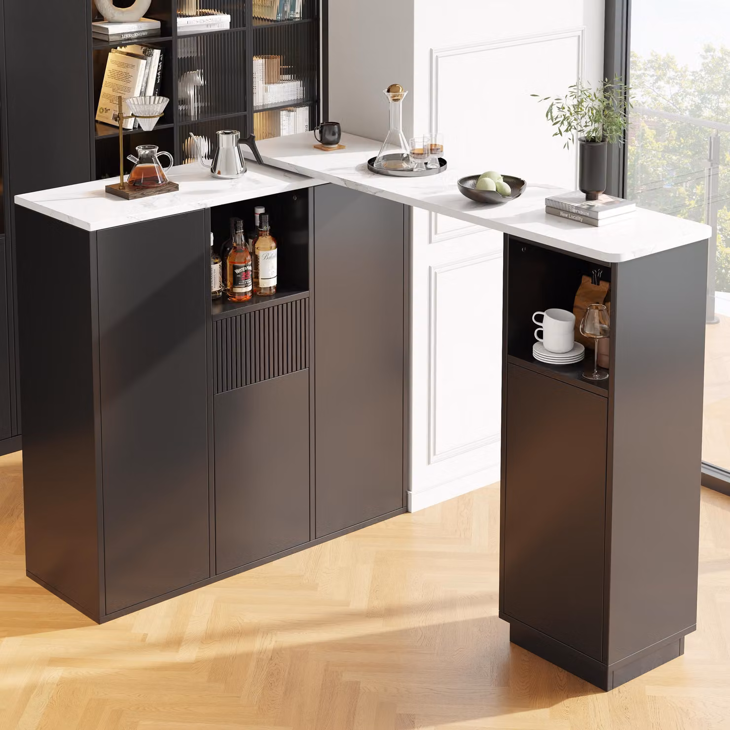 Flieks tavolo da pranzo tavolo da bar girevole a 360°, tavolo da sala da pranzo tavoli da cucina con mobile contenitore, tavolo rettangolare tavolo da lavoro scrivania, nero
