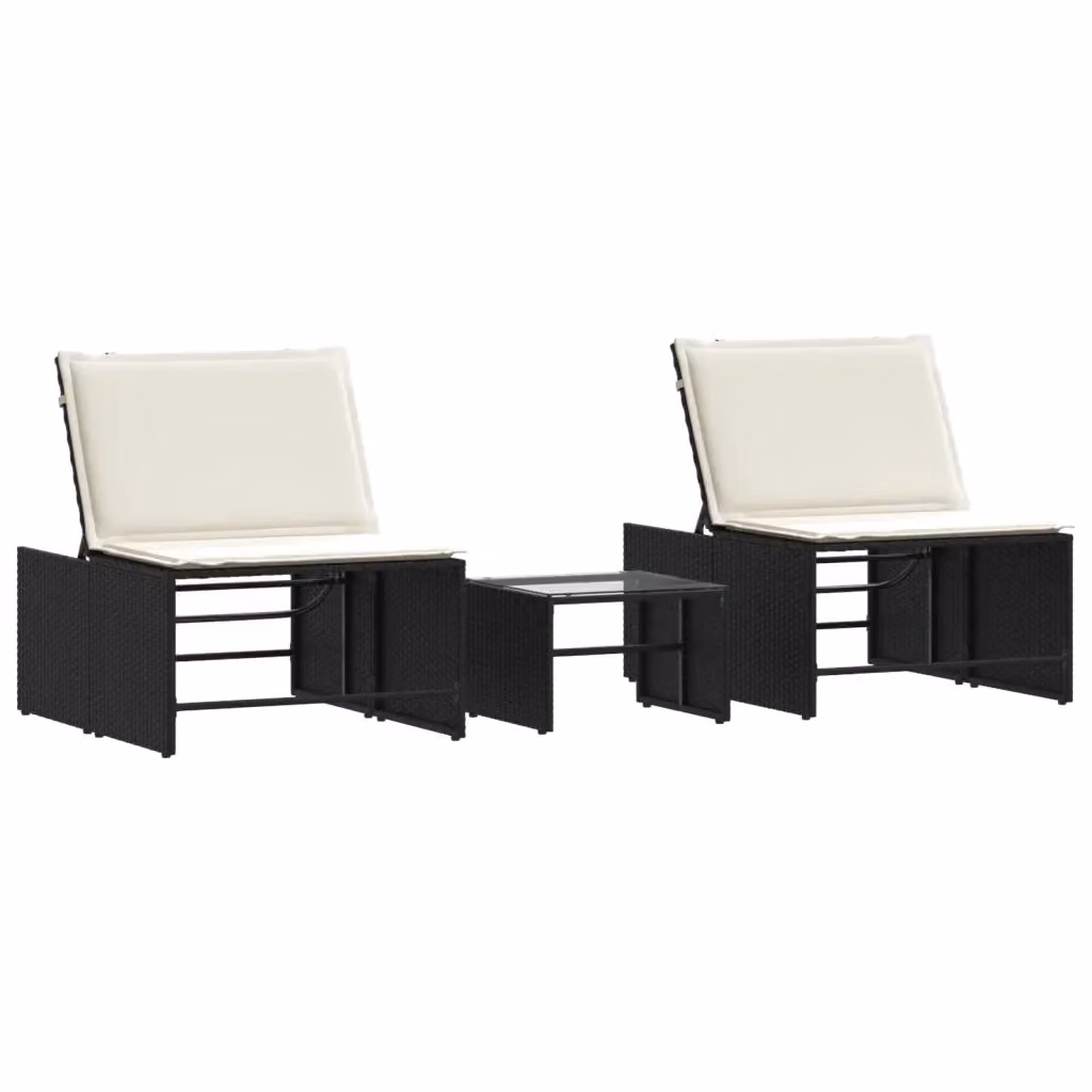 Set di 2 lettini prendisole modulari con tavolo vidaXL in polyrattan nero con poggiatesta regolabile e tessuto resistente ai raggi UV – 2