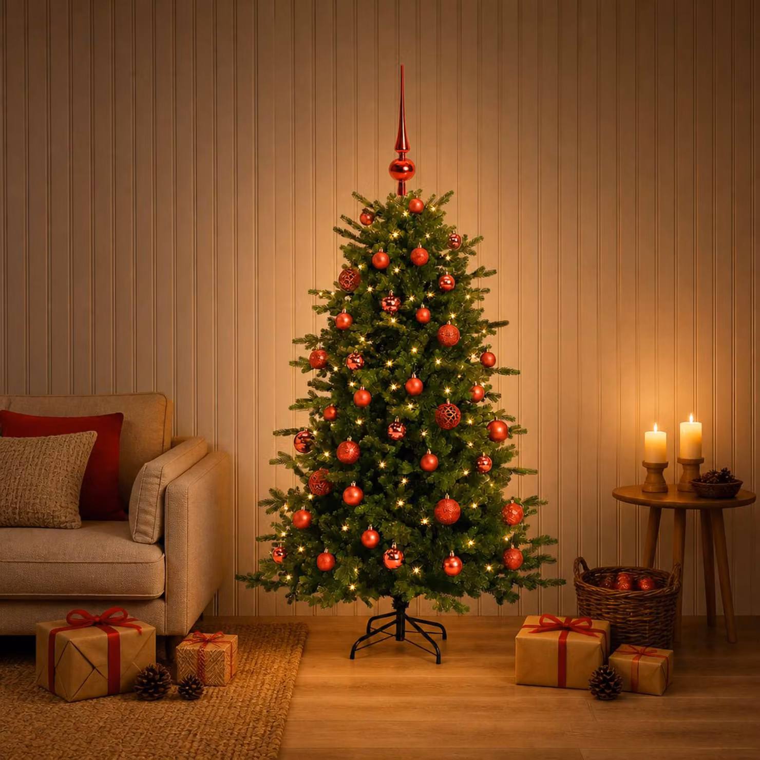 Albero di Natale artificiale verde vidaXL con 150 LED luce bianca calda, Altezza: 150 cm