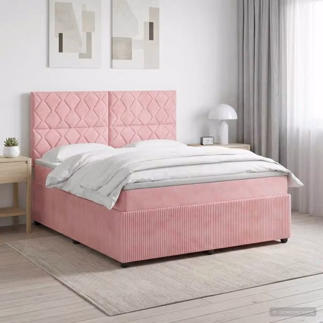 Letto box spring con materasso vidaXL in velluto rosa e bianco, base con contenitore e molle a tasche, L/P/H: 200 x 140 x 144 cm