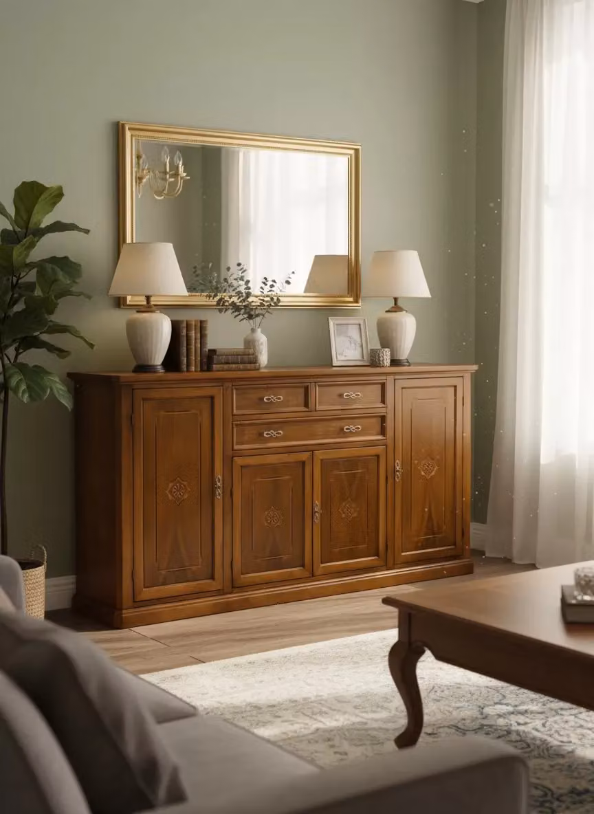 Credenzone in legno noce con intarsi e finitura bassano Mobili 2G L: 211 cm, P: 50 cm, H: 113 cm – 1