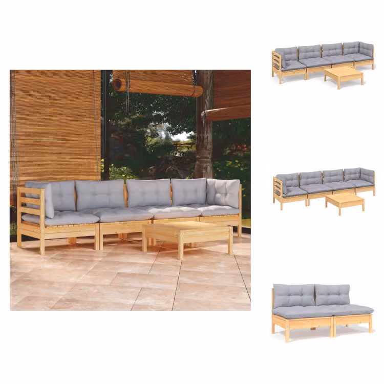 vidaXL Set di 5 pezzi da giardino con cuscini grigi in pino massiccio - Set di mobili da giardino