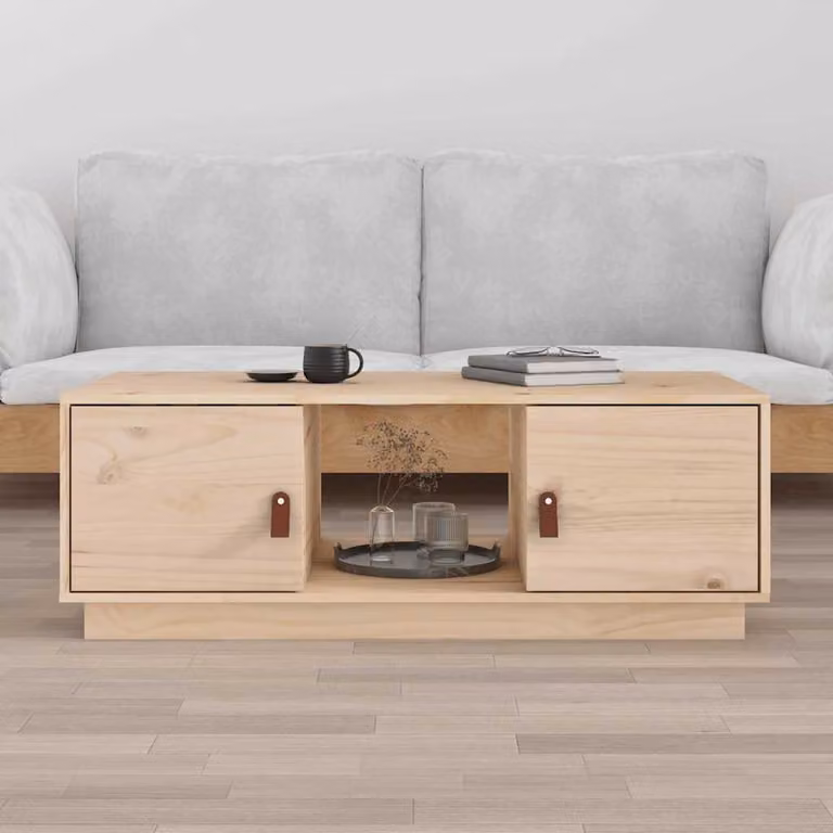 vidaXL Tavolino da Salotto Moderno in Legno Massello di Pino Beige L: 100 cm, P: 50 cm, H: 35 cm