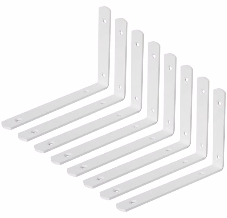 Inovra - Set di 8 supporti a L in metallo, bianchi, da 200 mm, per mensole. Supporti robusti per mensole da fissare a parete, ideali per soggiorno, cucina e ufficio