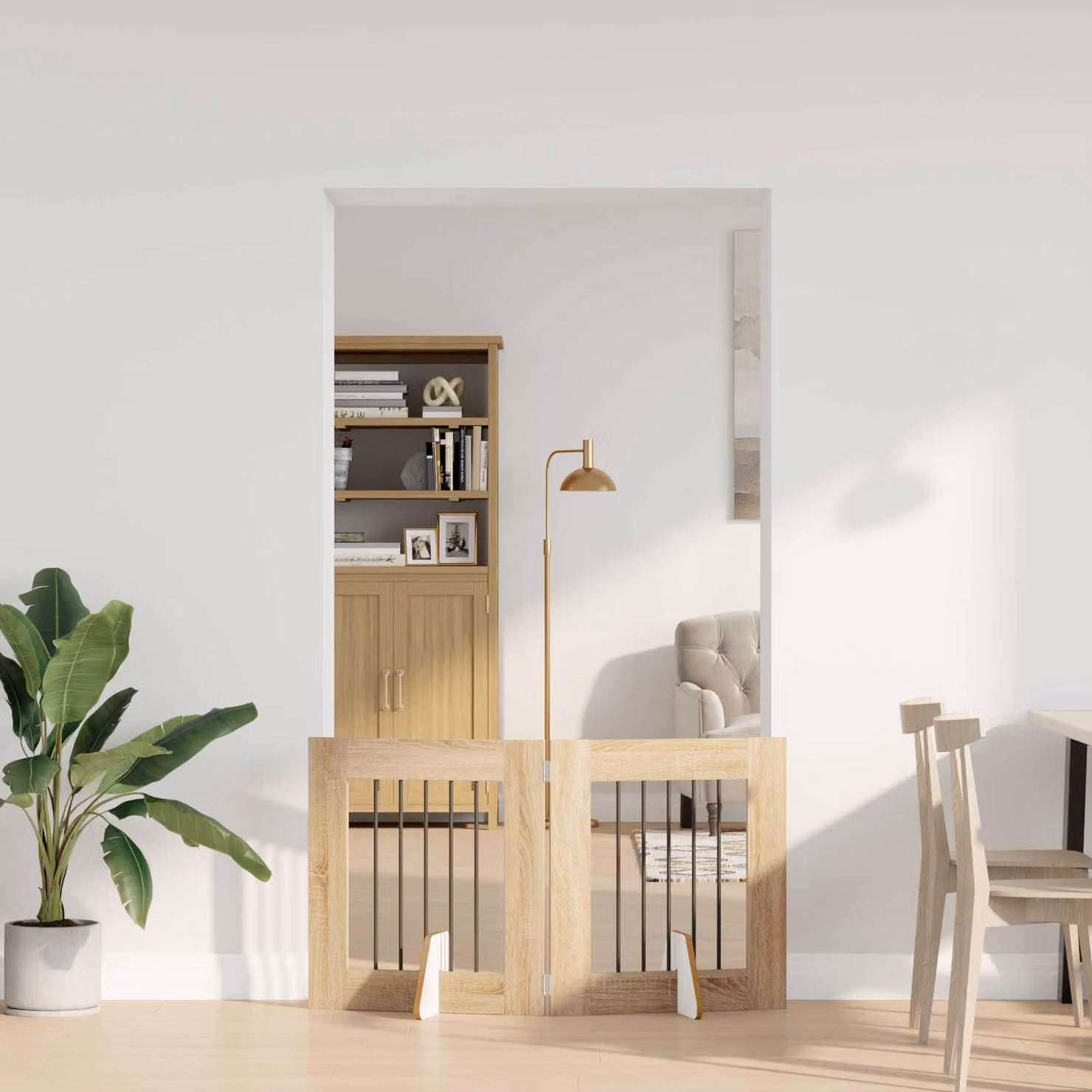 Cancello per cani pieghevole vidaXL con 2 supporti in colore marrone Rovere Sonoma