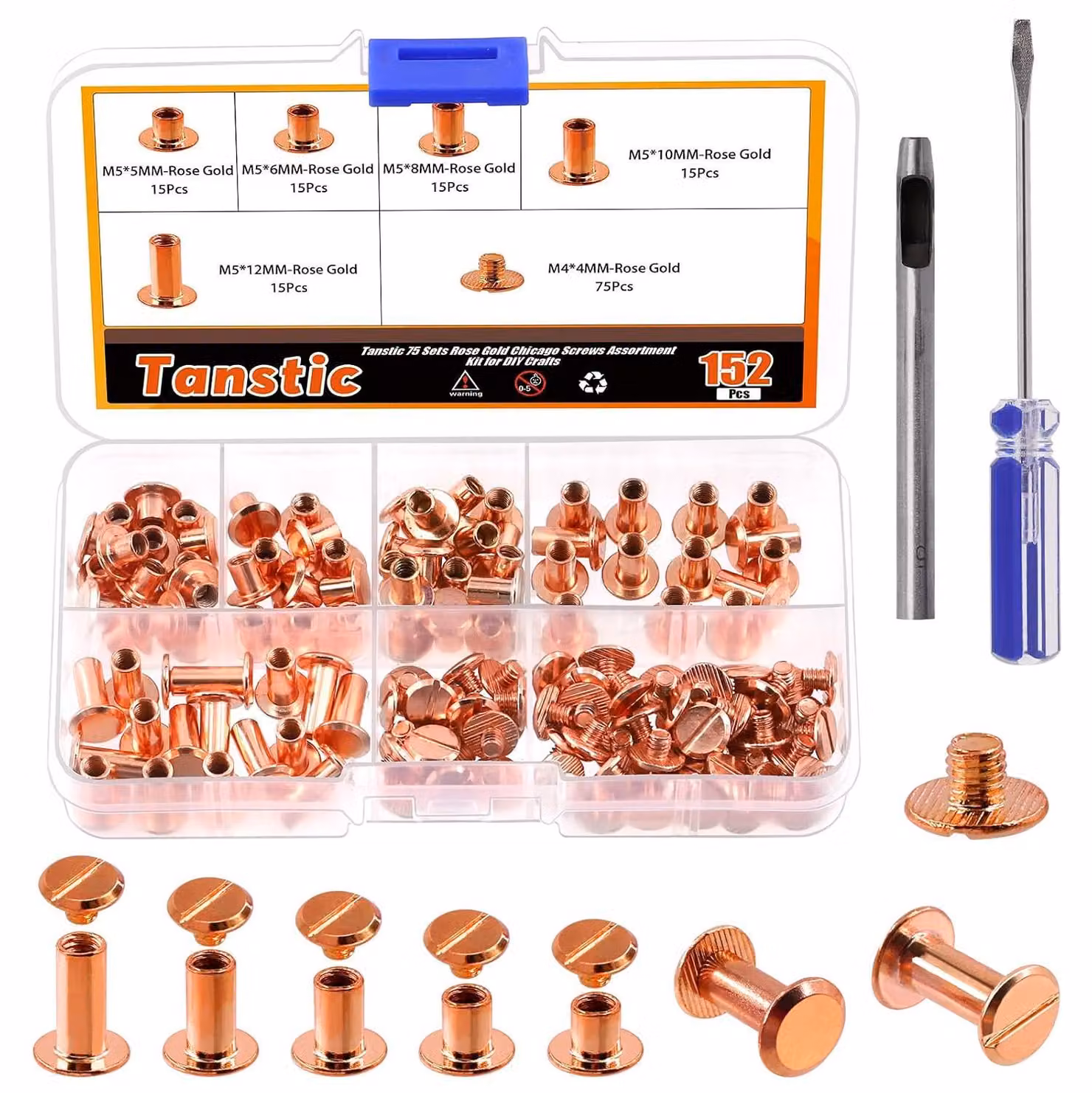 Set di viti, 152 pezzi, filettatura M5, lunghezze 5/6/8/10/12 mm, completo di utensili, per fissaggi