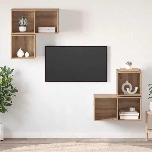 Set mobile TV 4 pezzi vidaXL in legno ingegnerizzato color rovere rustico marrone opaco