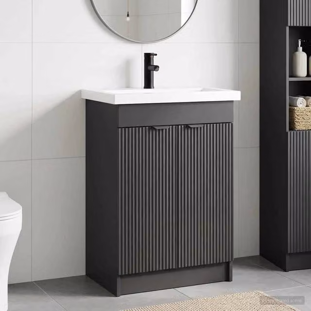 Set di mobili per il bagno moderno vidaXL in nero opaco, L: 56 cm, P: 37,5 cm, H: 81 cm – 1