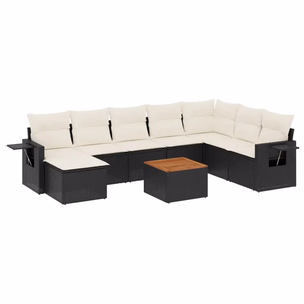 vidaXL Set Divani da Giardino 9 pz a Forma a L con Cuscini Nero in Polyrattan e Telaio in Metallo – 2