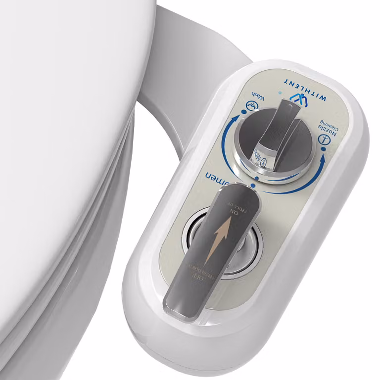 Accessorio per bidet da installare sul lato sinistro del water, con due getti, autopulente e non elettrico