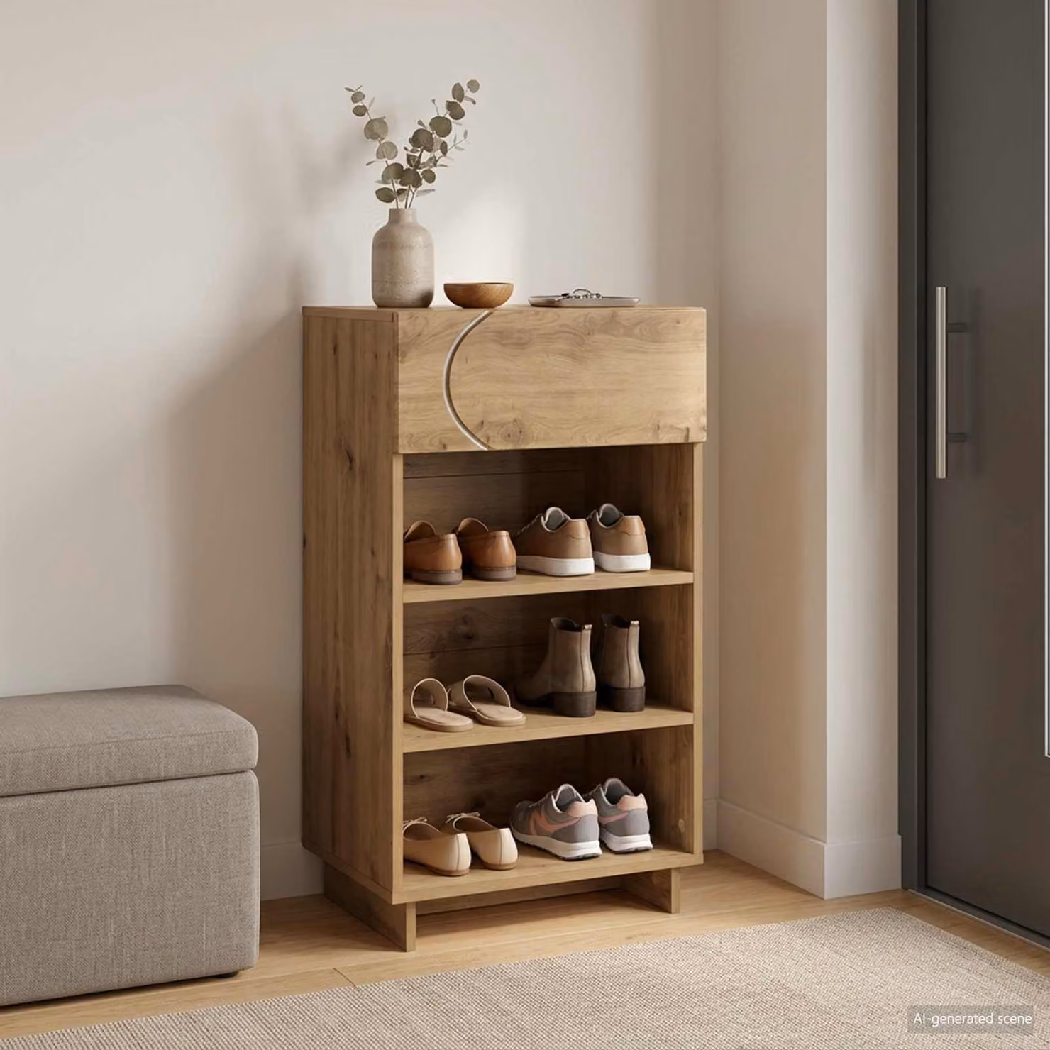 Scarpiera vidaXL in legno marrone con ante e ripiani, L/P/H: 48 x 38 x 87,5 cm