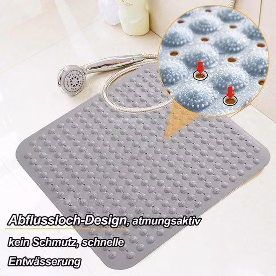 Tappetino da doccia antiscivolo - Lavabile in lavatrice - Quadrato 48 x 48 cm - Grigio
