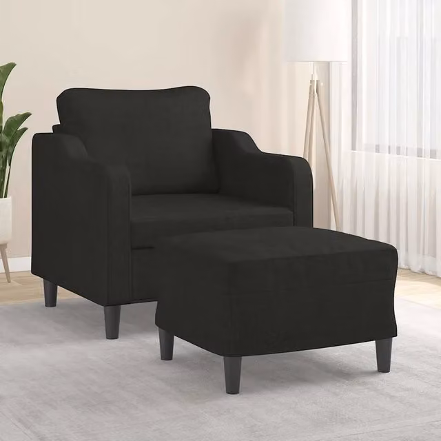 Divano Sedia-Poltrona con Poggiapiedi Nero 60 cm in Tessuto 831878