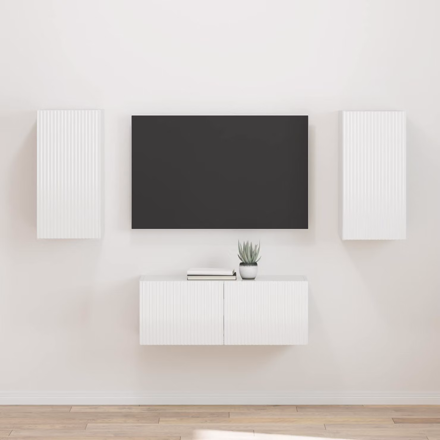 Set di 2 mobili TV moderni vidaXL in MDF bianco lucido per soggiorno, montaggio a parete, L: 78,5 cm, P: 31,0 cm, H: 60,0 cm – 1