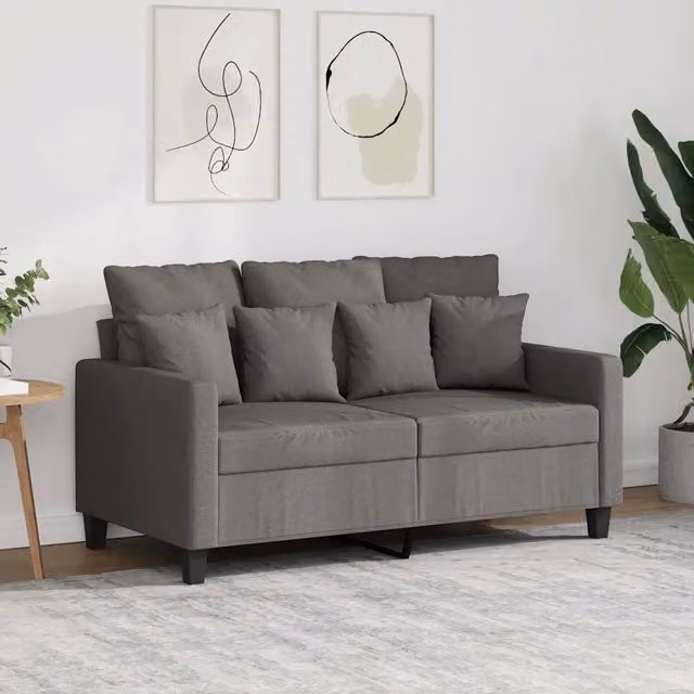 Divano a 2 posti moderno vidaXL in tessuto beige e grigio con struttura in metallo e cuscini inclusi L: 138 cm, P: 77 cm, H: 80 cm – 1