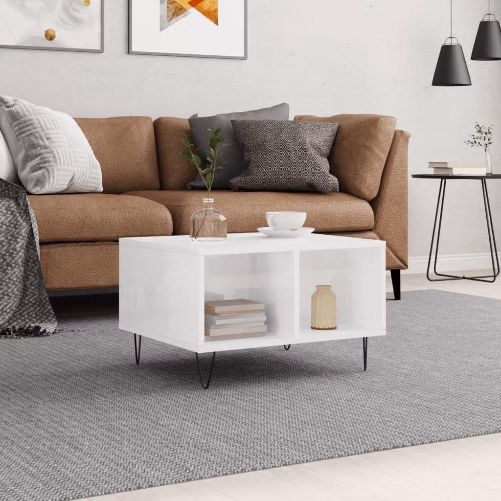 Maison Exclusive - Tavolino bianco lucido 60x50x36,5 cm Materiale ligneo