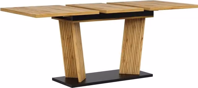 Tavolo da pranzo allungabile moderno con piano in effetto legno, base stabile con piedi antiscivolo regolabili, colore rovere, 120-160x80x76 cm