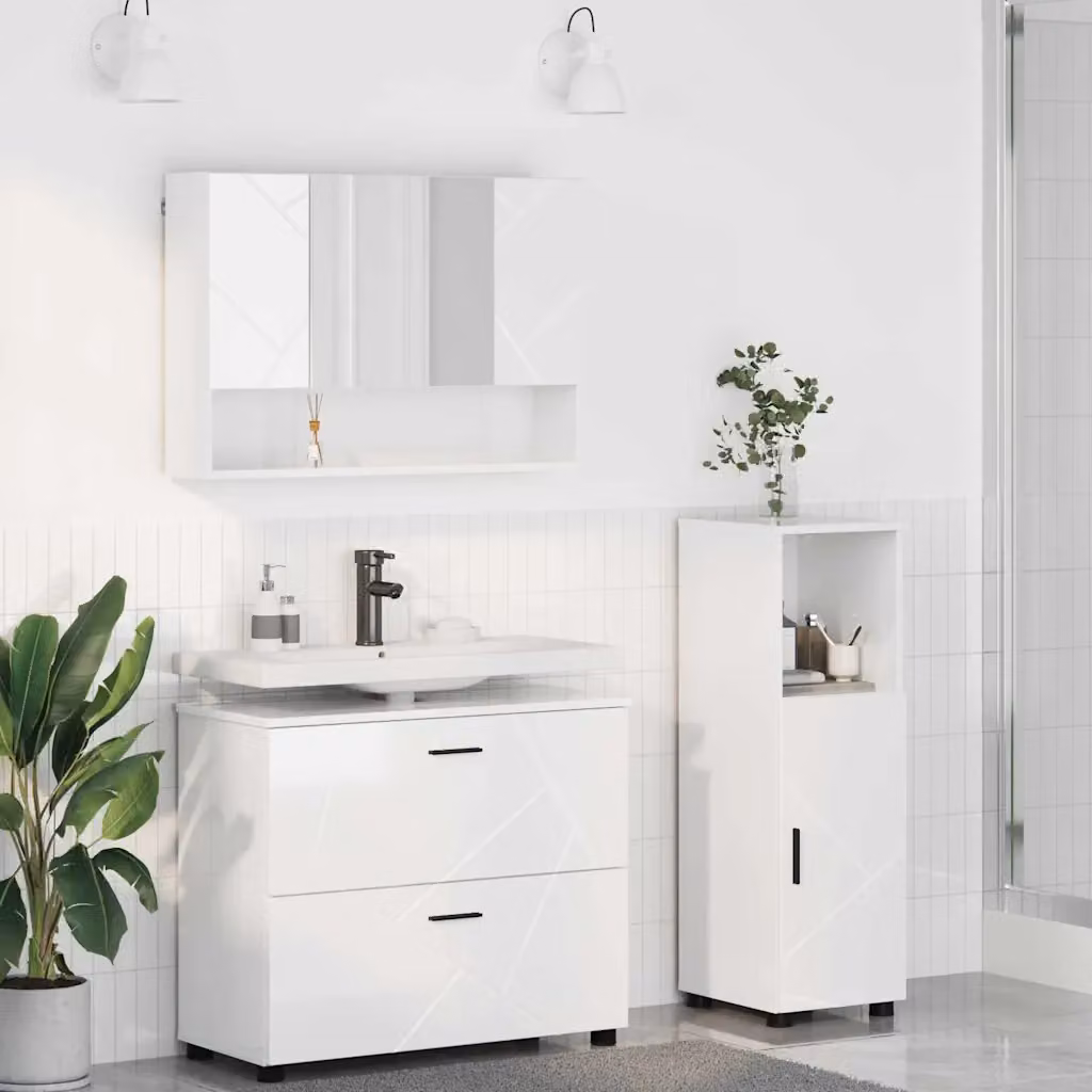 Set di mobili per il bagno moderno vidaXL in 3 pezzi Bianco Lucido L/P/H: 76,5 x 35 x 64 cm