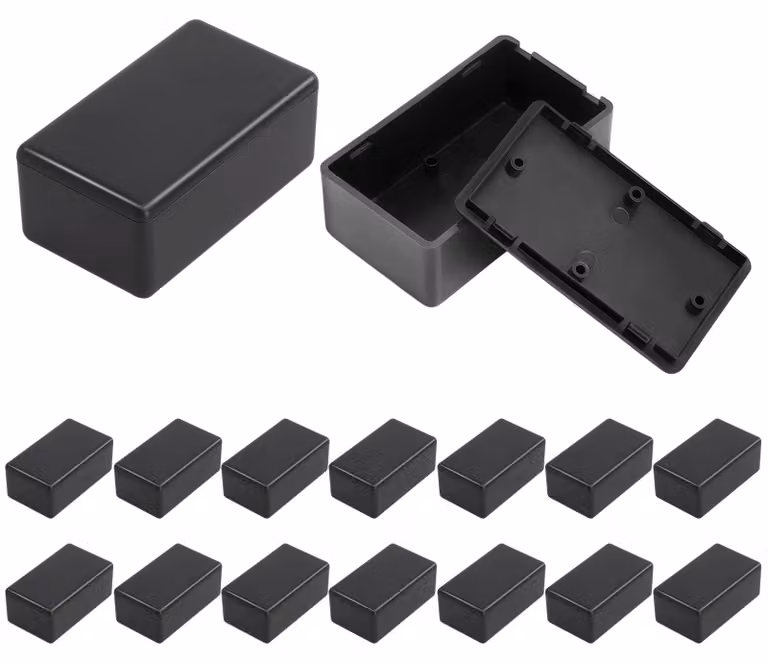 Set di 16 scatole di derivazione, nere, impermeabili, dimensioni 60 x 35 x 25 mm, complete di etichette