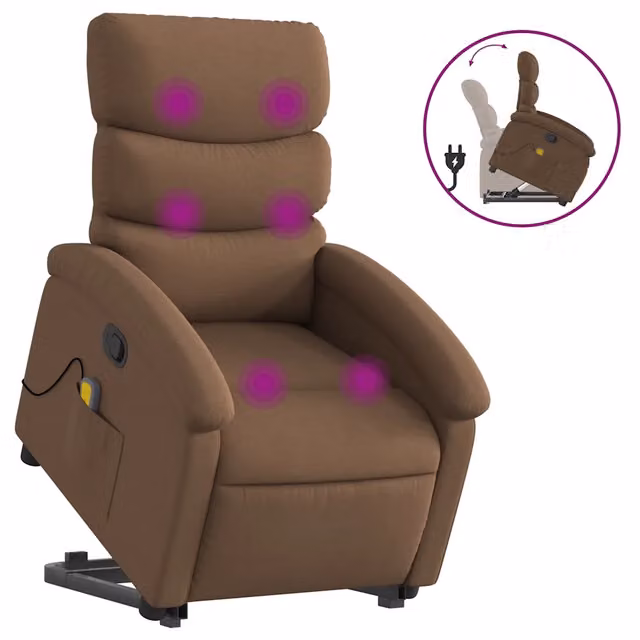 Poltrona Alzapersona Massaggiante | Sedia Relax Reclinabile Marrone Tessuto