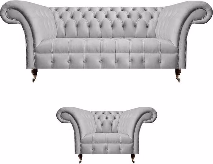 Sofas Komplett 2tlg Polstermöbel Grau Sessel mit Sofa Dreisitzer Couch