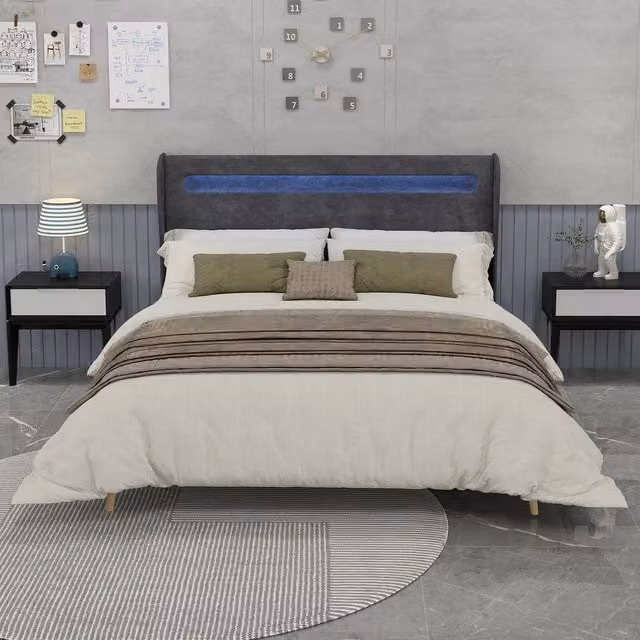 Letto imbottito con testiera LED ¨C Minimal ¨C Grigio 160x200 cm