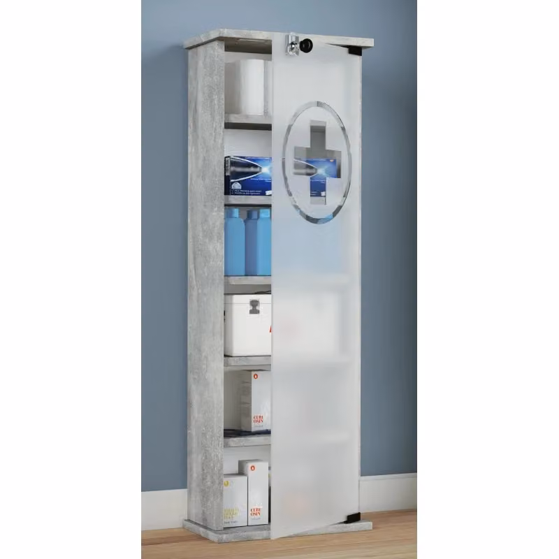 Armadietto Medicinali SalusBox XXL Ezooza con Ante in Vetro e Serratura, L/P/H: 31 x 18 x 92 cm – 2