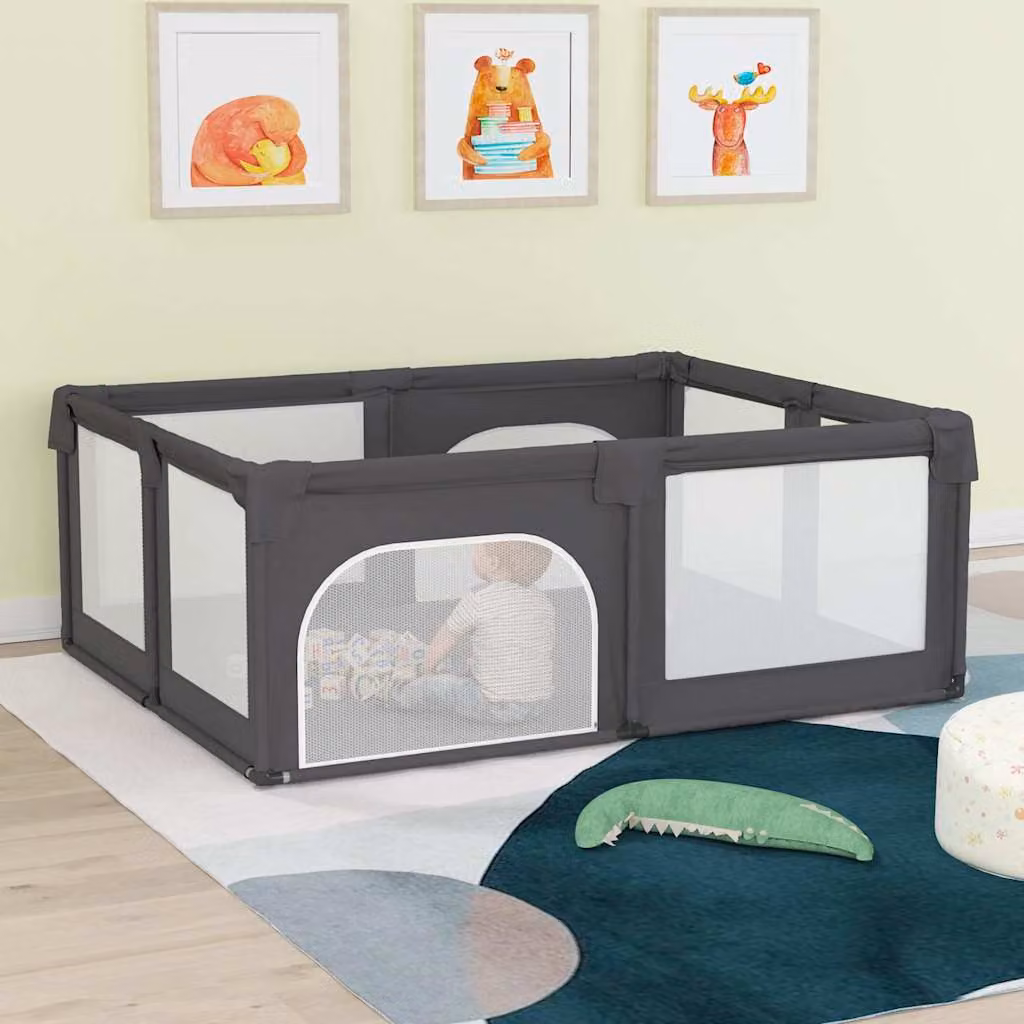 vidaXL Box per Bambini Rettangolare in Tessuto Oxford e Metallo, Grigio, L: 190 cm, P: 150 cm, H: 70 cm