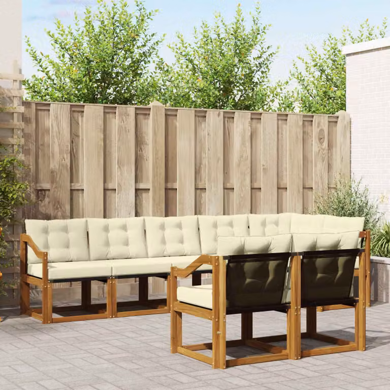 Set di divani da esterno vidaXL 8 pz in legno di acacia con cuscini, beige e marrone