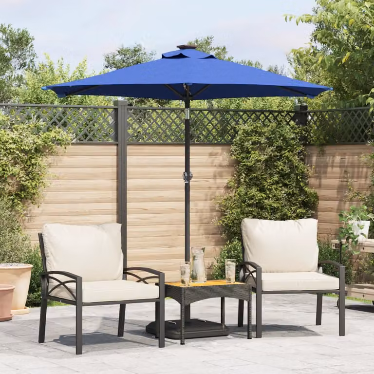 Ombrellone da giardino vidaXL in poliestere e acciaio, colore azzurro, L 225 x P 225 x H 212 cm