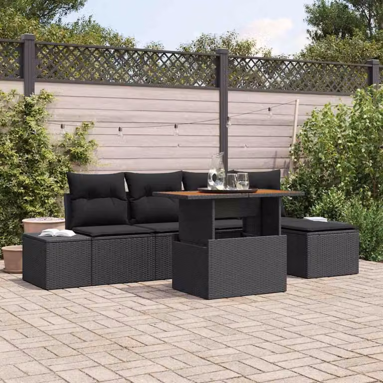 Maison Exclusive - Set da giardino composto da 6 pezzi, divano in rattan sintetico nero