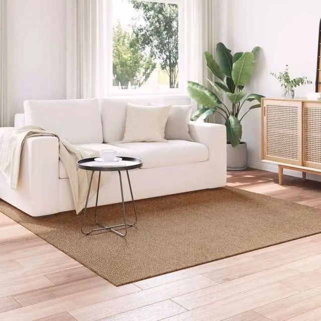 Tappeto Quadrato AGIRA Naturale vidaXL Beige in Juta e Poliestere, Lavabile e Antiscivolo, 200 x 200 cm – 1